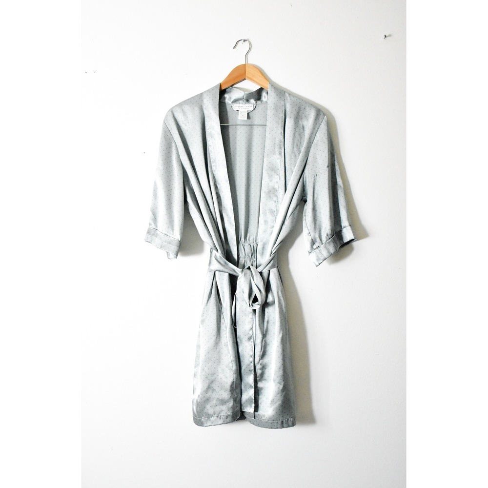 Morgan Taylor Intimates Robe Womens Medium Sage Y2K Polka Dot Satin Wrap‎